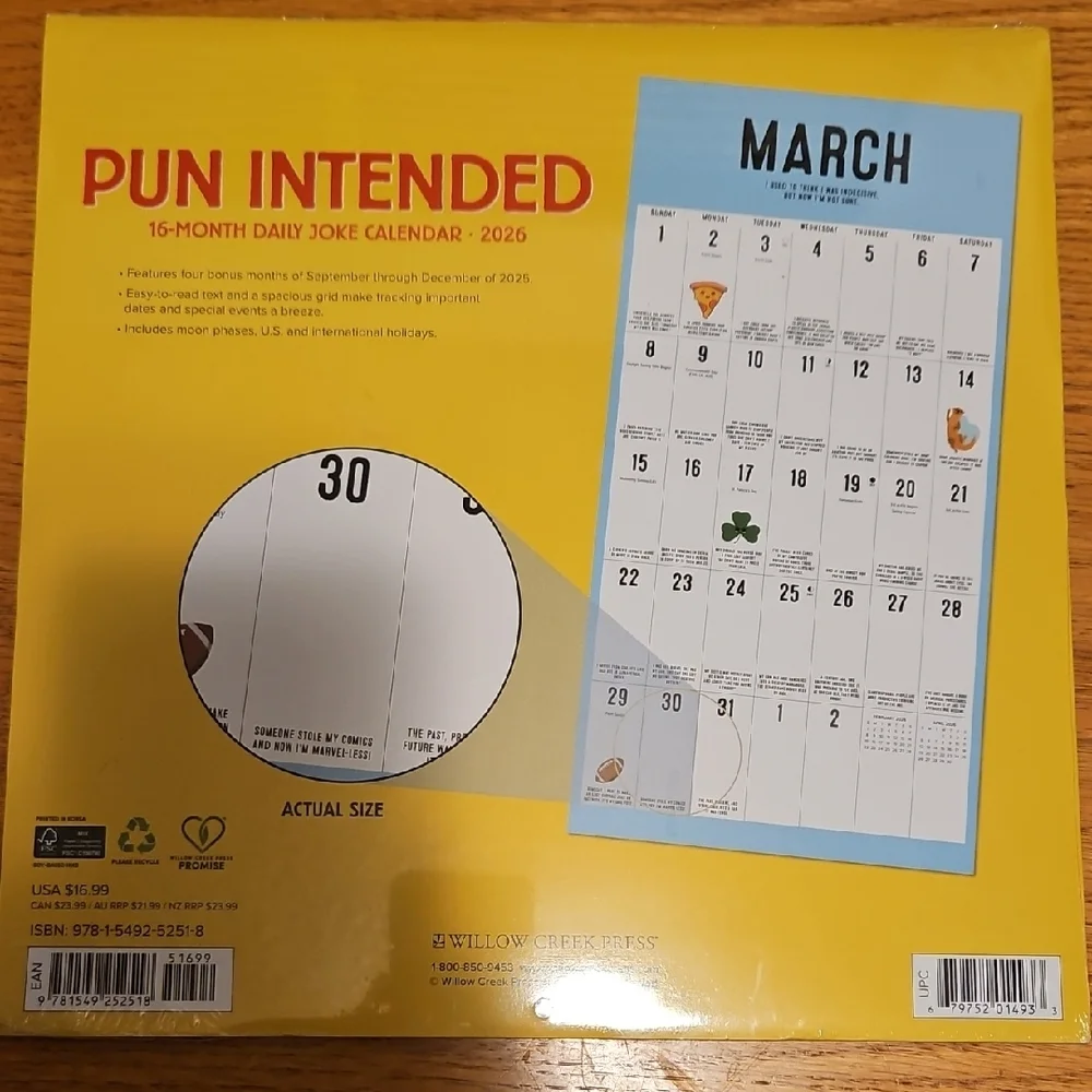 2026 Pun Intended 16-Month Daily Joke Calendar